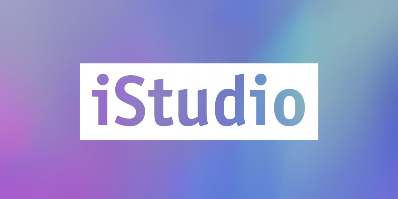 iStudio logo violetinsävyisellä taustalla