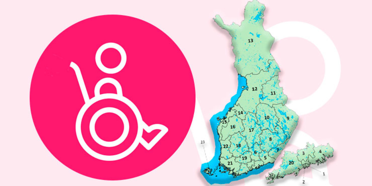 Suomen kartta, johon on merkitty hyvinvointialueet