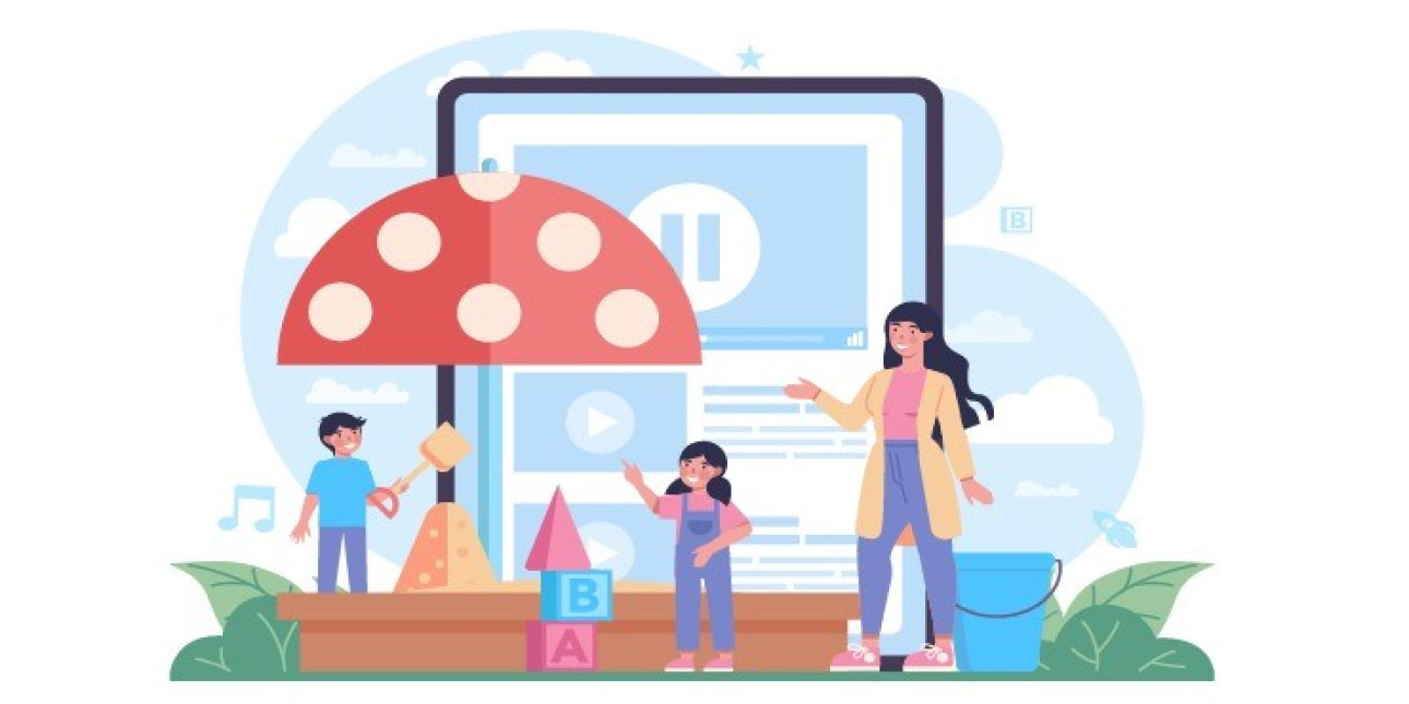 Kuvassa piirroshahmoja lapsista ja vanhemmista.