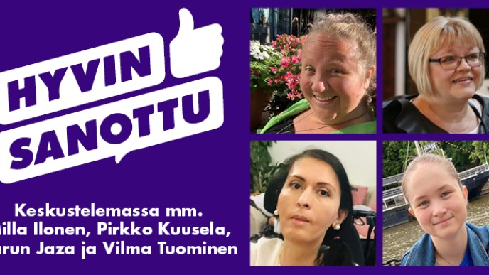 Keskustelemassa mm. Milla Ilonen, Pirkko Kuusela, Darun Jaza ja Vilma Tuominen. 
