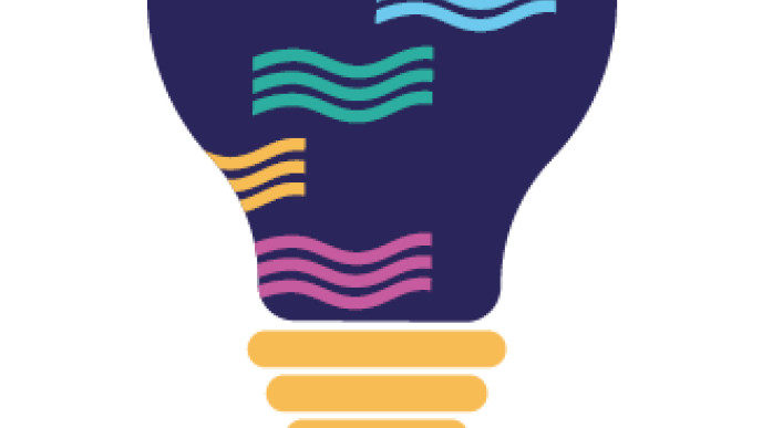 Tietoiskulogo: hehkulamppu, jonka sisällä on Invalidiliiton aaltotunnus.